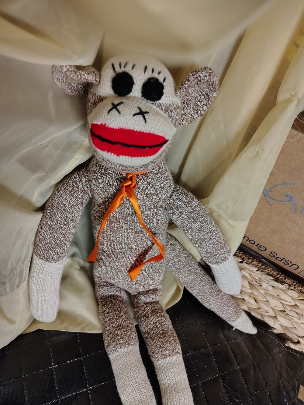Adorable, Clean Vintage Handmade Classic Brown Knit Sock Monkey Plush Toy 🐒